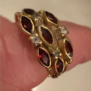 Vintage EU 19.2 K Gold, Garnet & Diamond Multiband Women's Ring